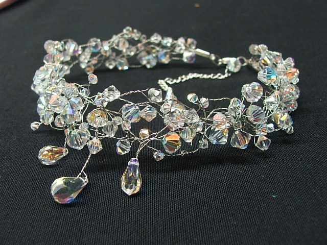 Hand-wired clear crystal bridal choker with teardrop crystals